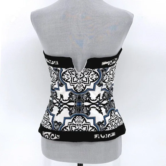 White House Black Market Corset Strapless Top Black White Blue Size 2 - Picture 3 of 11